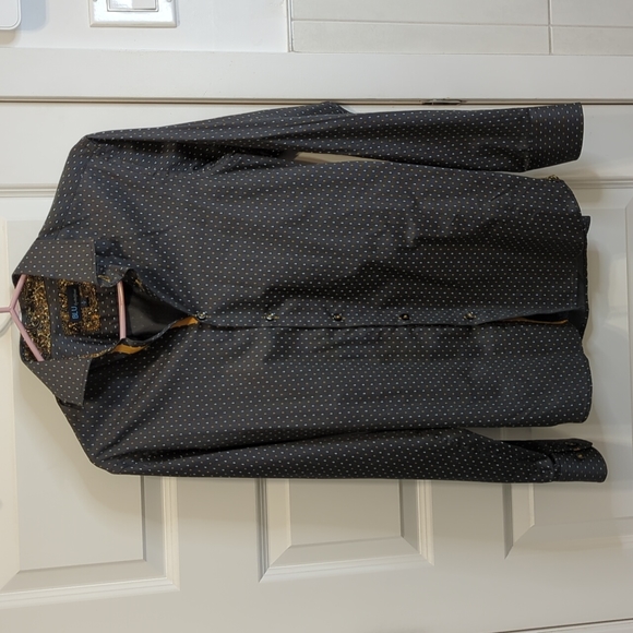 BLU BY POLIFRONI Slim Fit Patterned Dress Shirt in Gray (Small) - Picture 2 of 6